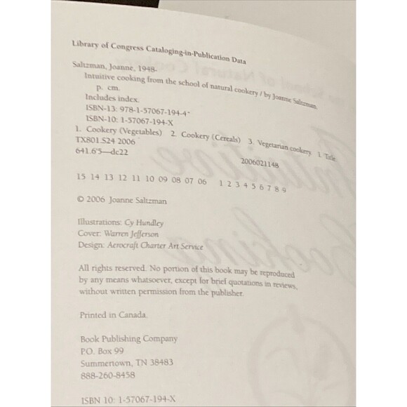 Intuitive Cooking : From the School of Natural Cookery Joanne Saltzman 2006 - Picture 4 of 5